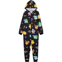Pokemon Boy's Fleece Onesie Warm Hooded PJ Comfy Long Sleeve Lounge Costume in Black | Size: 13-14 Years
