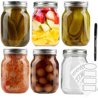 Deco Express Set of 6 Mason Glass Storage Jars with Lids 500ml