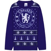 Chelsea FC Christmas Jumper Crew Neck in Blue | Size: 7-8 Years