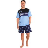 Manchester City FC Men's Short Pyjama Set PJ Nightwear Summer Lounge Sleepwear in Blue | Size: 3XL