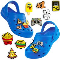 CityComfort Clog Shoes with Removable Charms Slip On Flat Shoes With Strap in Blue | Size: Infant 8.5