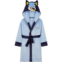 Bluey Dressing Gown Fleece Hooded Bath Robe Cosy Loungewear in Blue | Size: 3-4 Years