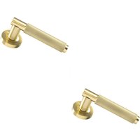 Loops 2x PAIR Knurled Grip Round Bar Handle on Round Rose Concealed Fix Satin Brass in Metallics