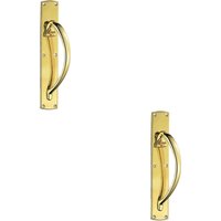 Loops 2x Right Handed Curved Door Pull Handle 457 x 75mm Backplate Polished Brass in Metallics