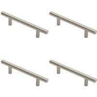 Loops 4x Round T Bar Cabinet Pull Handle 156 x 12mm 96mm Fixing Centres Satin Nickel in Metallics