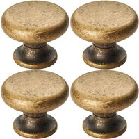 Loops 4x Flat Faced Round Door Knob 34mm Diameter Antique Brass Small Cabinet Handle in Metallics