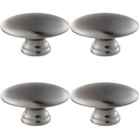Loops 4x Oval Cabinet Door Knob on Tiered Oval Stem Satin Nickel Cupboard Handle in Metallics