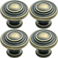 Loops 4x Round Ringed Pattern Door Knob 32mm Diameter Antique Brass Cabinet Handle in Metallics