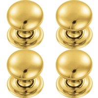 Loops 4x Round Victorian Cupboard Door Knob 38mm Dia Polished Brass Cabinet Handle in Metallics