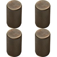 Loops 4x Knurled Cylindrical Cupboard Door Knob 18mm Dia Antique Brass Cabinet Handle in Metallics