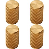 Loops 4x Knurled Cylindrical Cupboard Door Knob 18mm Dia Satin Brass Cabinet Handle in Metallics