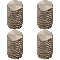 Loops 4x Knurled Cylindrical Cupboard Door Knob 18mm Dia Satin Nickel Cabinet Handle in Metallics