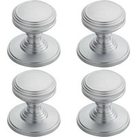 Loops 4x Ringed Tiered Cupboard Door Knob 25mm Diameter Satin Chrome Cabinet Handle