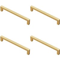 Loops 4x Square Block Pull Handle 170 x 10mm 160mm Fixing Centres Satin Brass in Metallics