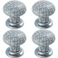 Loops 4x Porcelain Mushroom Cupboard Door Knob Glaze Design Polished & Matt Chrome