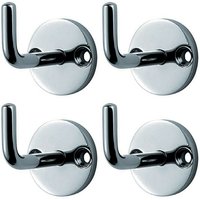 Loops 4x Slimline Coat Hook on Round Rose 45mm Projection Bright Stainless Steel in Metallics