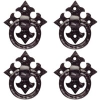 Loops 4x Ornate Cabinet Ring Pull on Cross Backplate 35mm Fixing Centres Black Antique