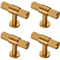 Loops 4x Knurled Cupboard T Shape Pull Handle 50 x 13mm Satin Brass Cabinet Handle in Metallics