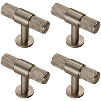 Loops 4x Knurled Cupboard T Shape Pull Handle 50 x 13mm Satin Nickel Cabinet Handle in Metallics