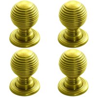 Loops 4x Textured Reeded Ball Cupboard Door Knob 28mm Dia Polished Brass Handle in Metallics