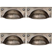 Loops 4x Square Plate Cabinet Cup Handle 90 x 40.5mm 77 x 28mm Fixings Pewter