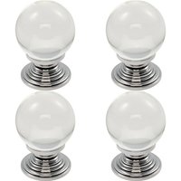 Loops 4x Crystal Ball Cupboard Door Knob 30mm Diameter Clear Translucent & Chrome