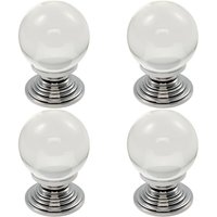 Loops 4x Crystal Ball Cupboard Door Knob 34mm Diameter Clear Translucent & Chrome