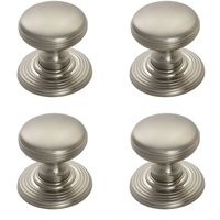 Loops 4x Smooth Ringed Cupboard Door Knob 35mm Dia Satin Nickel Cabinet Handle in Metallics