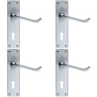 Loops 4x Victorian Scroll Handle on Rectangular Lock Backplate 155 x 41mm Satin Chrome