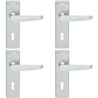 Loops 4x PAIR Victorian Flat Lever on Lock Backplate Handle 150 x 42mm Satin Chrome