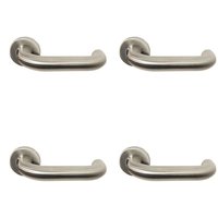 Loops 4x PAIR 22mm Round Bar Safety Handle on Round Rose Concealed Fix Satin Steel in Metallics