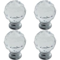Loops 4x Faceted Crystal Cupboard Door Knob 25mm Dia Polished Chrome Cabinet Handle