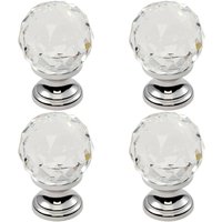 Loops 4x Faceted Crystal Cupboard Door Knob 31mm Dia Polished Chrome Cabinet Handle