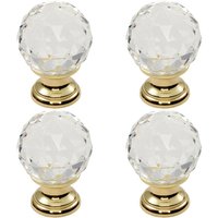 Loops 4x Faceted Crystal Cupboard Door Knob 35mm Dia Polished Brass Cabinet Handle in Metallics