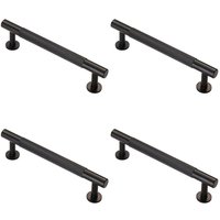 Loops 4x Knurled Bar Door Pull Handle 158 x 13mm 128mm Fixing Centres Matt Black