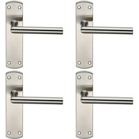 Loops 4x Mitred Lever Door Handle on Latch Backplate 172 x 44mm Satin Steel in Metallics