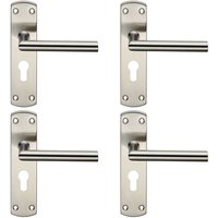 Loops 4x Mitred Lever Door Handle on Euro Lock Backplate 172 x 44mm Satin Steel in Metallics