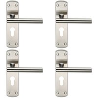 Loops 4x Mitred T Bar Lever Door Handle on Euro Lock Backplate 172 x 44mm Satin Steel in Metallics