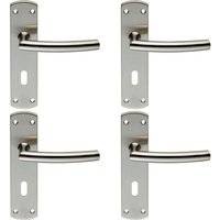 Loops 4x Curved Bar Lever Door Handle on Lock Backplate 172 x 44mm Satin Steel in Metallics