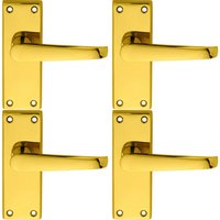 Loops 4x PAIR Straight Handle on Short Latch Backplate 118 x 42mm Polished Brass in Metallics