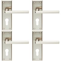 Loops 4x PAIR Rounded Lever on Euro Lock Backplate Handle 150 x 50mm Satin Nickel in Metallics