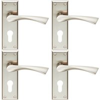 Loops 4x PAIR Angular Lever on Euro Lock Backplate Handle 150 x 50mm Satin Nickel in Metallics