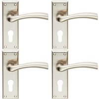 Loops 4x Chunky Curved Tapered Handle on Euro Lock Backplate 150 x 50mm Satin Nickel in Metallics