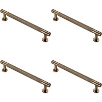 Loops 4x Knurled Bar Door Pull Handle 190 x 13mm 160mm Fixing Centres Antique Brass in Metallics