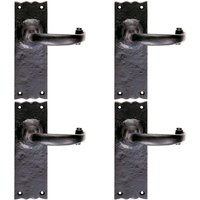 Loops 4x PAIR Forged Curved Lever Handle on Latch Backplate 155 x 54mm Black Antique