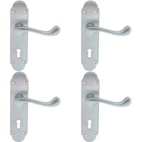Loops 4x PAIR Victorian Upturned Handle on Lock Backplate 170 x 42mm Satin Chrome
