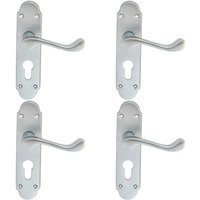 Loops 4x PAIR Victorian Upturned Handle on Euro Lock Backplate 170 x 42 Satin Chrome