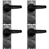 Loops 4x PAIR Forged Straight Lever Handle on Latch Backplate 155 x 55mm Black Antique