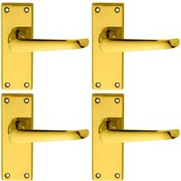 Loops 4x PAIR Straight Victorian Handle on Latch Backplate 150 x 42mm Polished Brass in Metallics