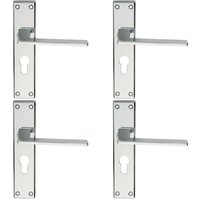 Loops 4x Flat Straight Lever on Euro Lock Backplate Handle 180 x 40mm Polished Chrome
